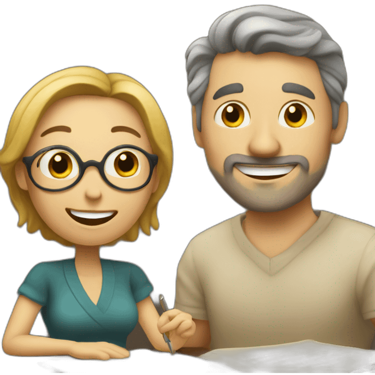 Lady write poem and very happy with his husband emoji