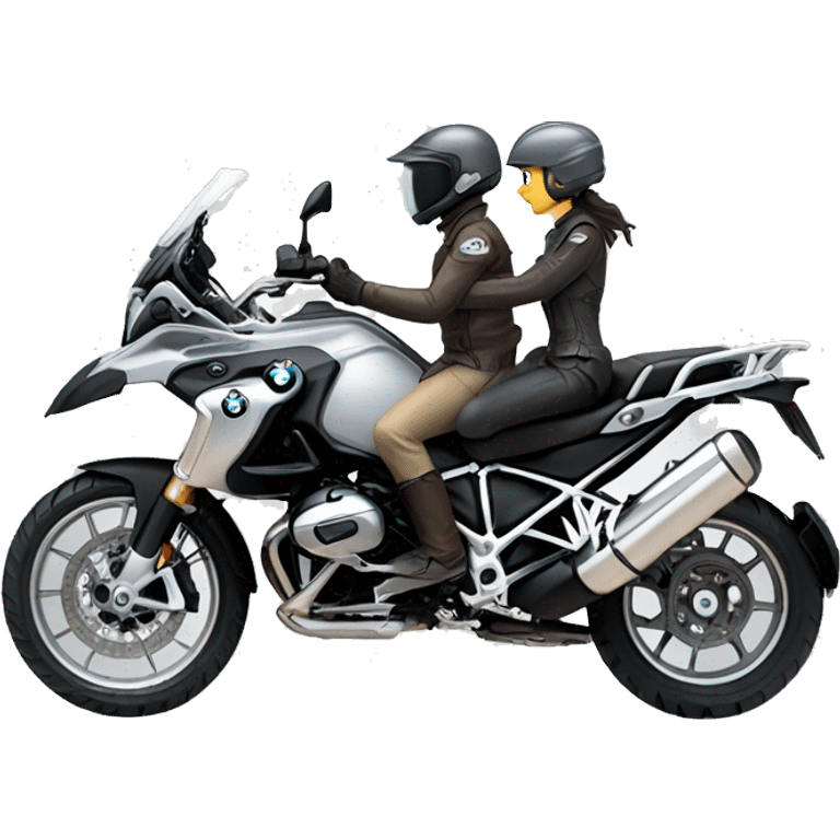 A man an a woman in a grey bmw 1200 gs  emoji