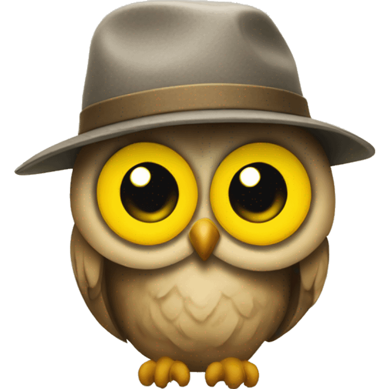 An owl wearing a cap with a yellow owl silhouette on it emoji