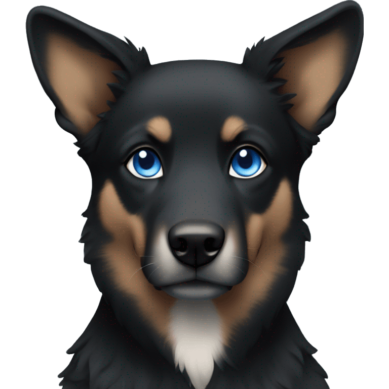 Black Shepard with white patch on chest and blue eyes emoji