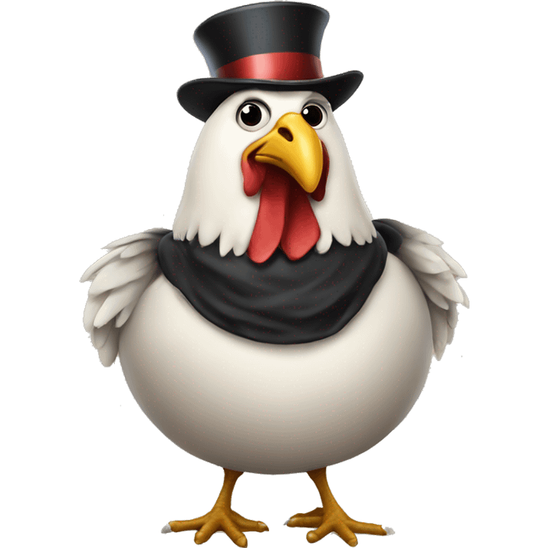 big fat chicken with a tophat emoji