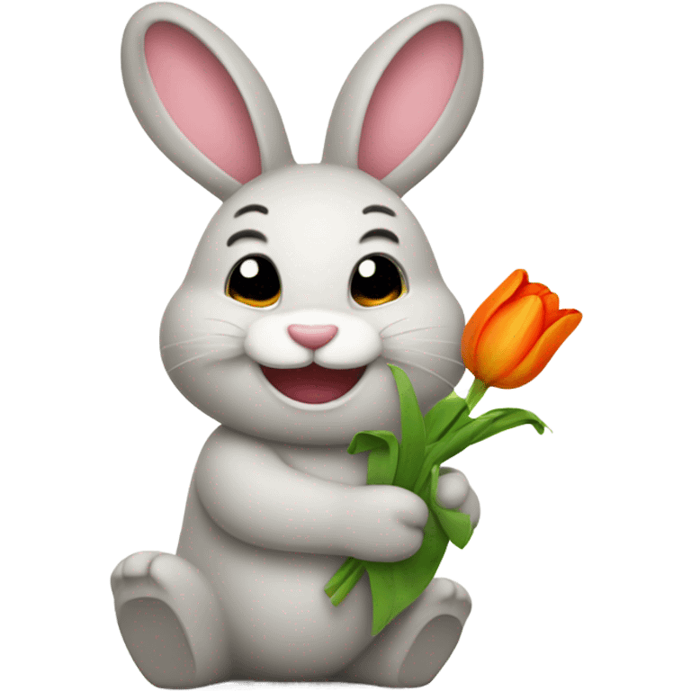 happy bunny with tulip emoji