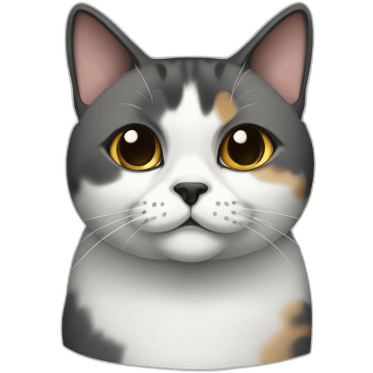 senior fat diluted calico cat, white chin, black nose, grey ears, grey and white emoji