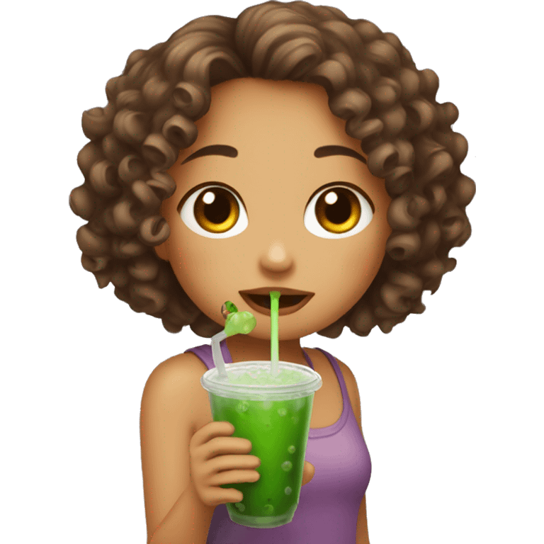 curly girl drinking boba emoji