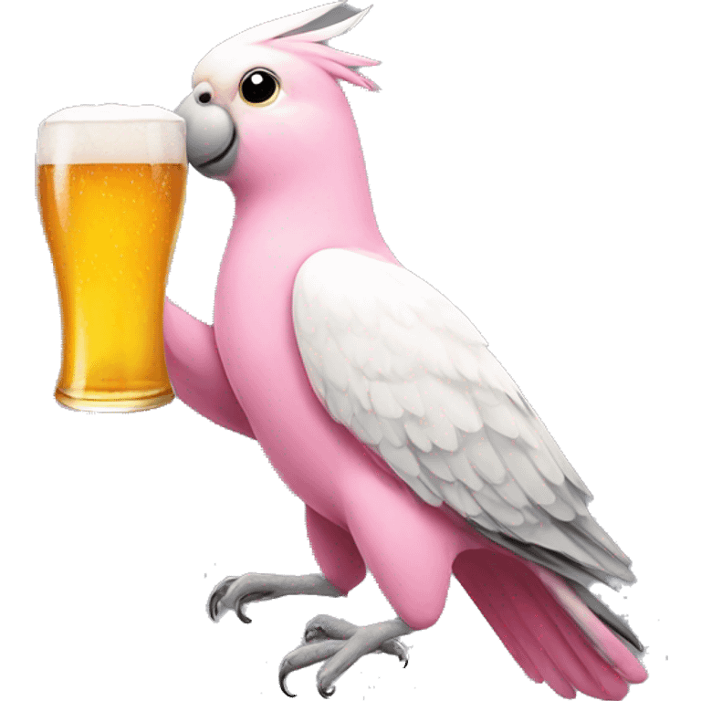 pink cockatiel holding a beer emoji