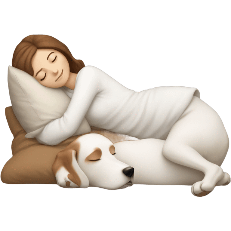 White girl brown hair sleeping with white dog emoji