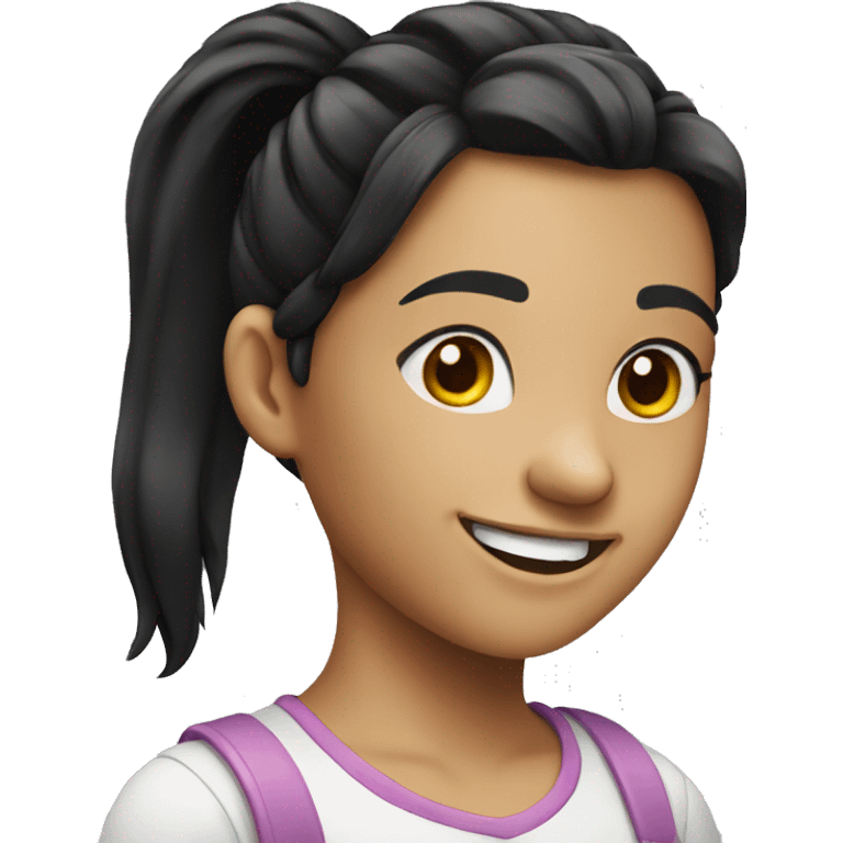 A smiling girl with a ponytail black hair emoji