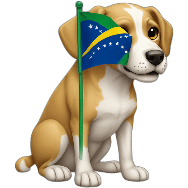 Stray-beije-dog-holding-brazilian-flag emoji