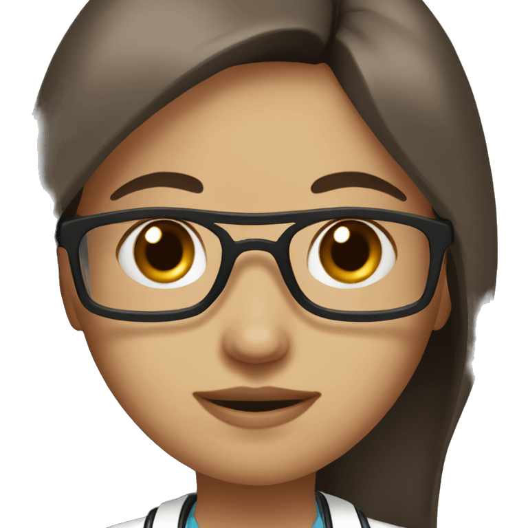 doctor, girl, long straight brown hair, blak eyes, glasses emoji