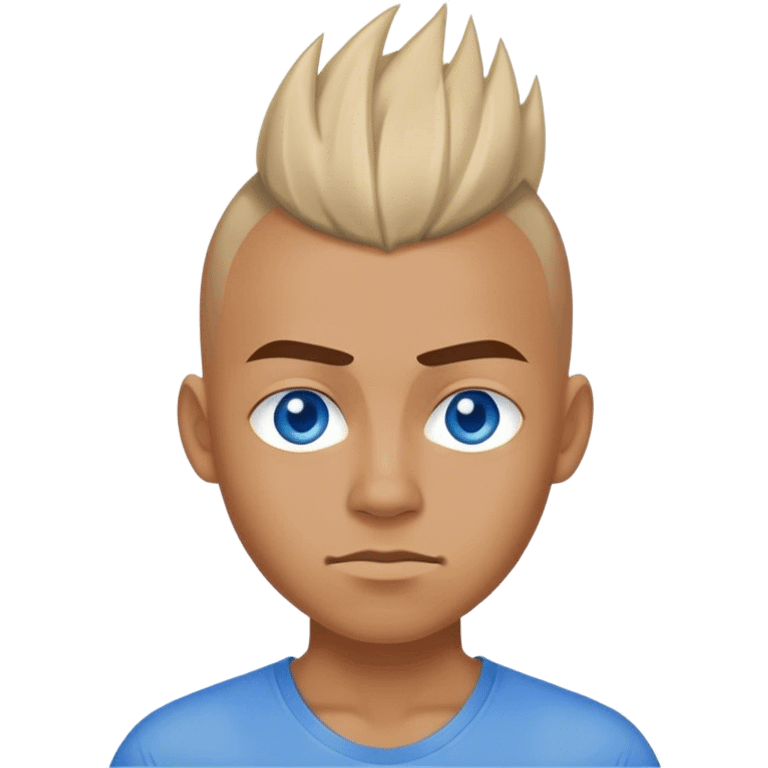 Blue shirt, Blue eyes, and a pointed Mohawk emoji