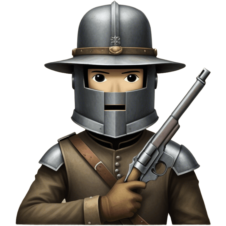 Cinematic Realistic Ned Kelly Portrait Emoji, depicted as the legendary Australian bushranger in his iconic homemade iron helmet and armor, gripping a revolver with a defiant stance. The scene is rendered with gritty textures and dramatic, shadowed lighting, evoking the lawless frontier and his rebellious, fearless legacy. emoji