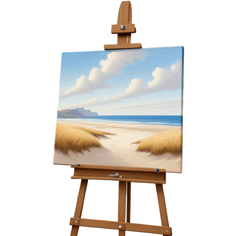 Cinematic Realistic image of a pristine canvas mounted on a sturdy wooden easel, with the canvas’ smooth surface and the easel’s detailed grain rendered in soft natural light, evoking a quiet moment of creative anticipation emoji