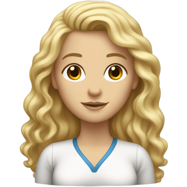 White woman, long hair, blonde hair, wavy hair, on scale emoji