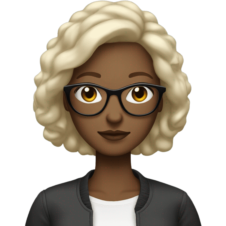 a white woman, basic style with simple, natural hair and minimal makeup, with glasses and macbook, and accessorizes with a watch , reflecting modern practicality. emoji