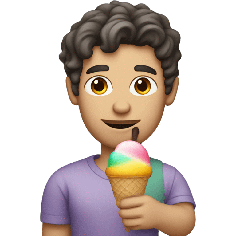 A white guy with dark hair holding a sherbet ice cream emoji