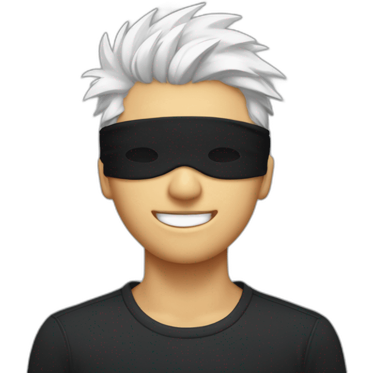 white-haired young man with black blindfold covering his eyes , with spike hair, smiling emoji