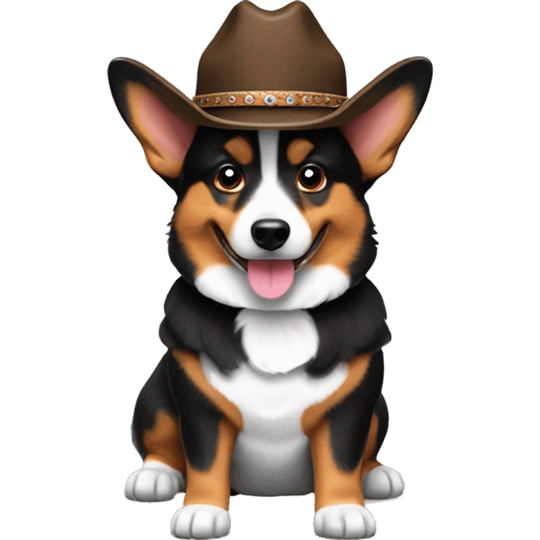 Black and brown corgi with cowboy hat emoji