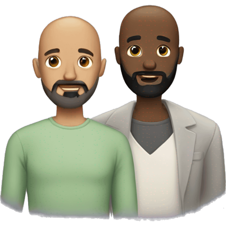 Black bald head man with full beard and black man with mustache and beard hugging emoji