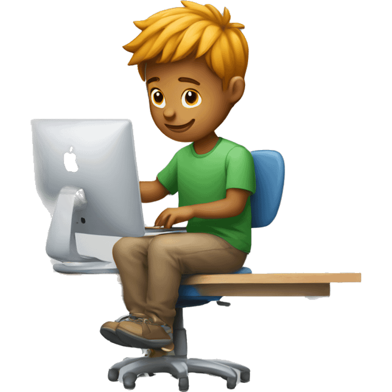 Young man coding on IMac multitasking emoji