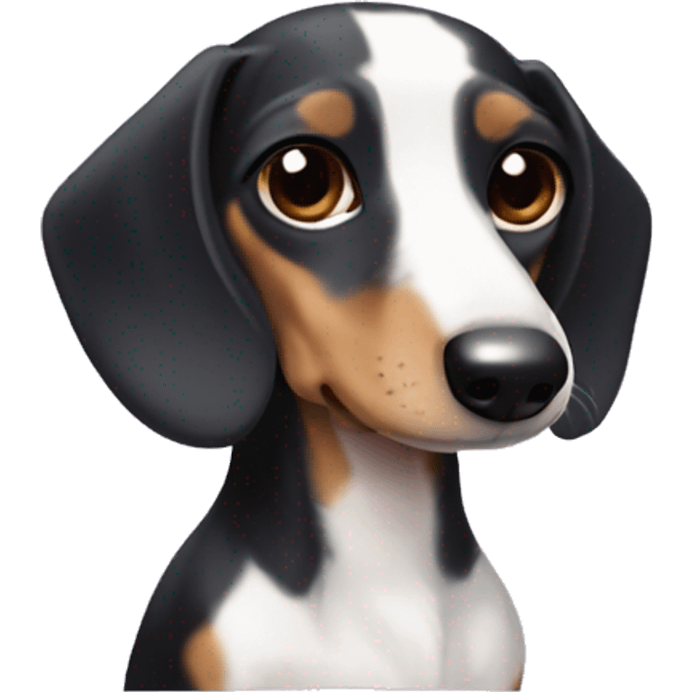 Black white tan piebald dachshund purple bow top head emoji