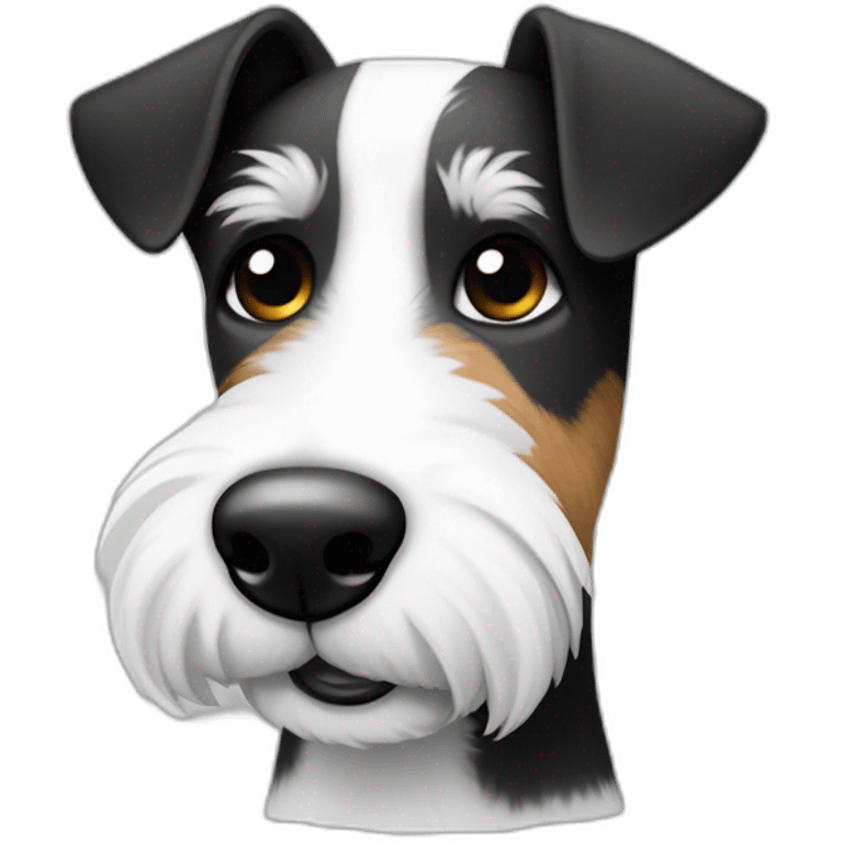 perro foxterrier con barbita, OJO CELESTE. blanco y NEGRO, ladrador emoji