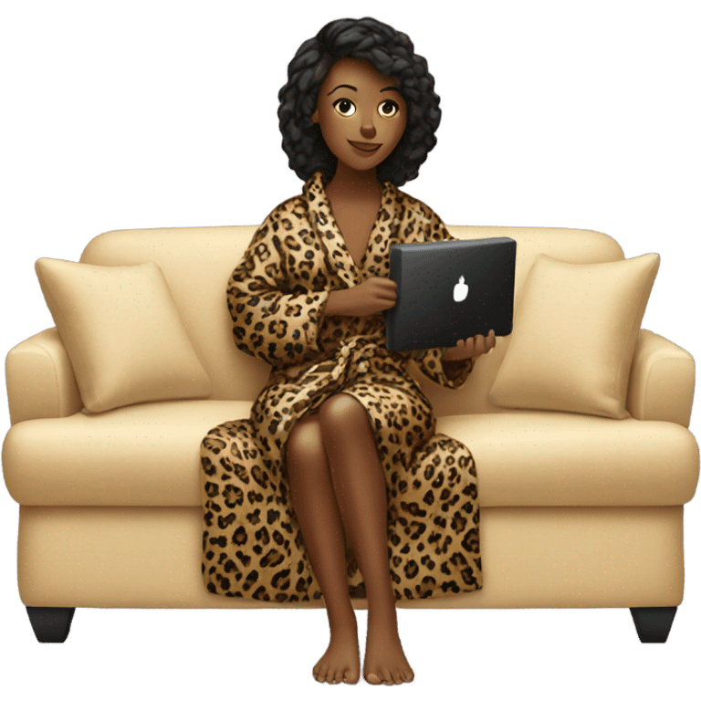 Woman in a leopard print robe watching TV from a couch  emoji