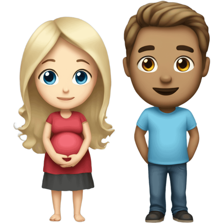 Brown hair girl pregnant and her blonde husband has blue eyes emoji