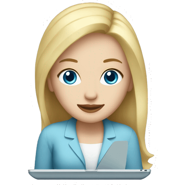 blonde pale white woman with blue eyes working on laptop emoji