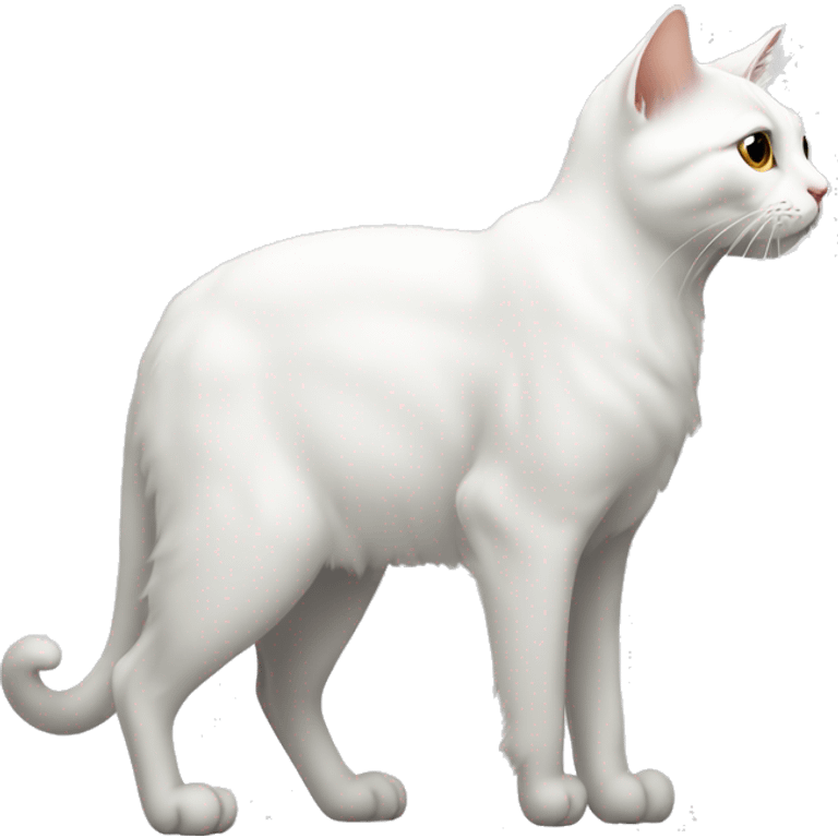 Standing white cat looking to the left. It is seen from the profile emoji