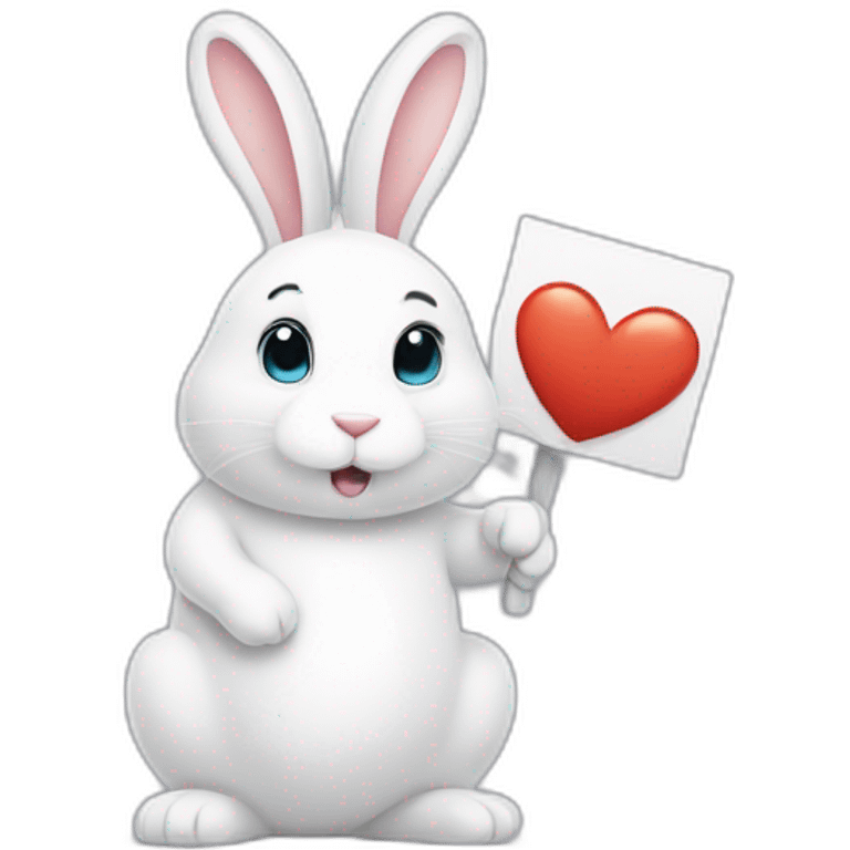 a big, cute white rabbit with a sign that says I love you emoji