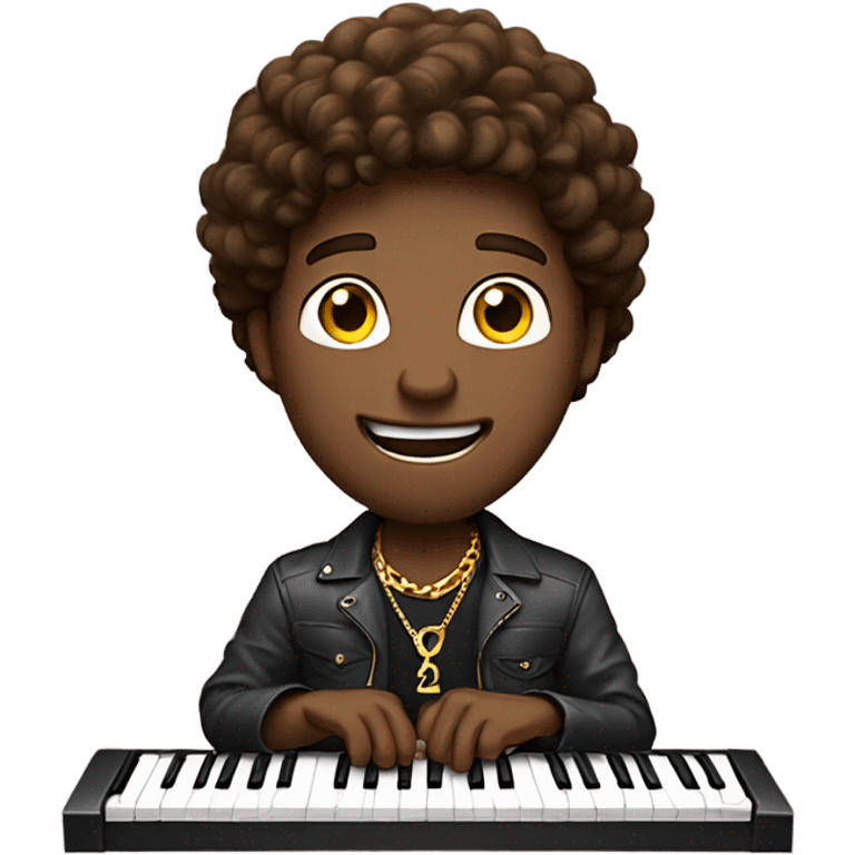 Guy playing keyboard with brown hair wearing a gold chain necklace saying happy birthday it’s my birthday  emoji