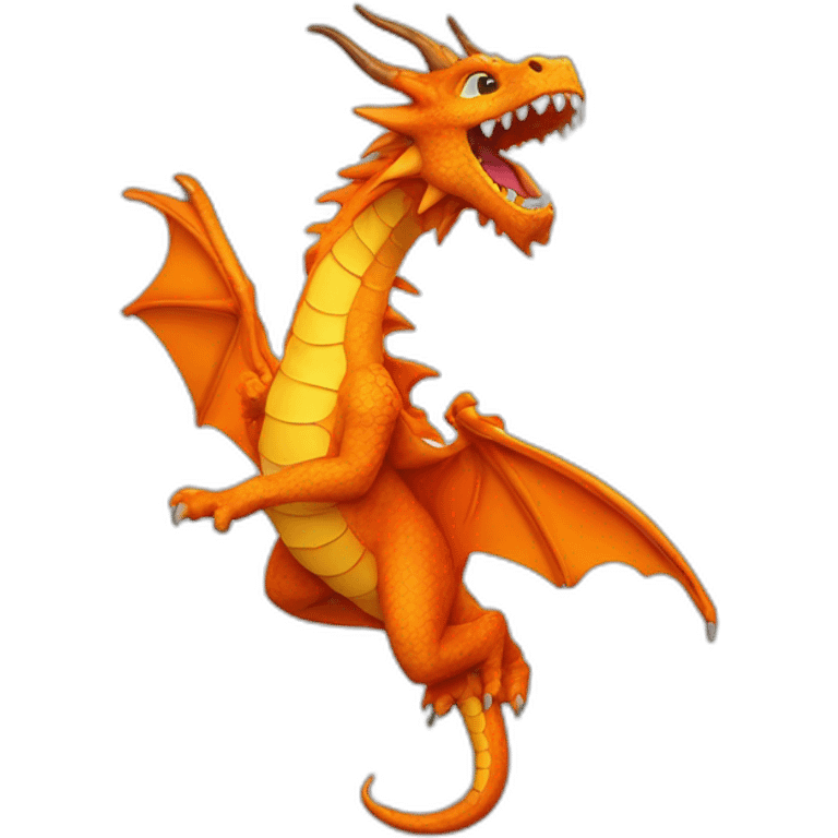 Dragon feu grand imposant orange qui crache du feu de face emoji