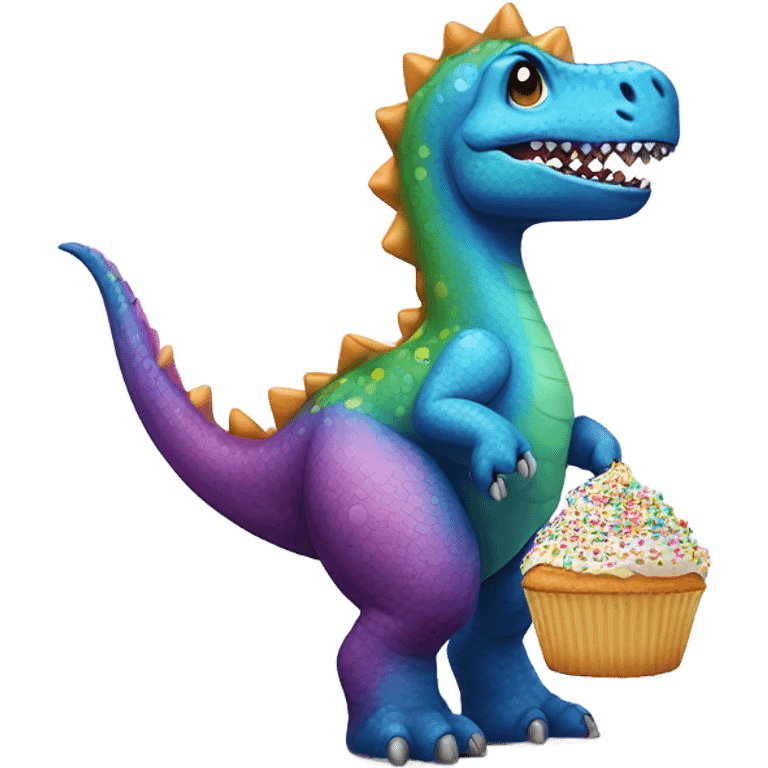 dinosaur holding a cupcake emoji