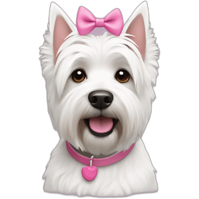 A female west highland white terrier with pink knots on ears emoji