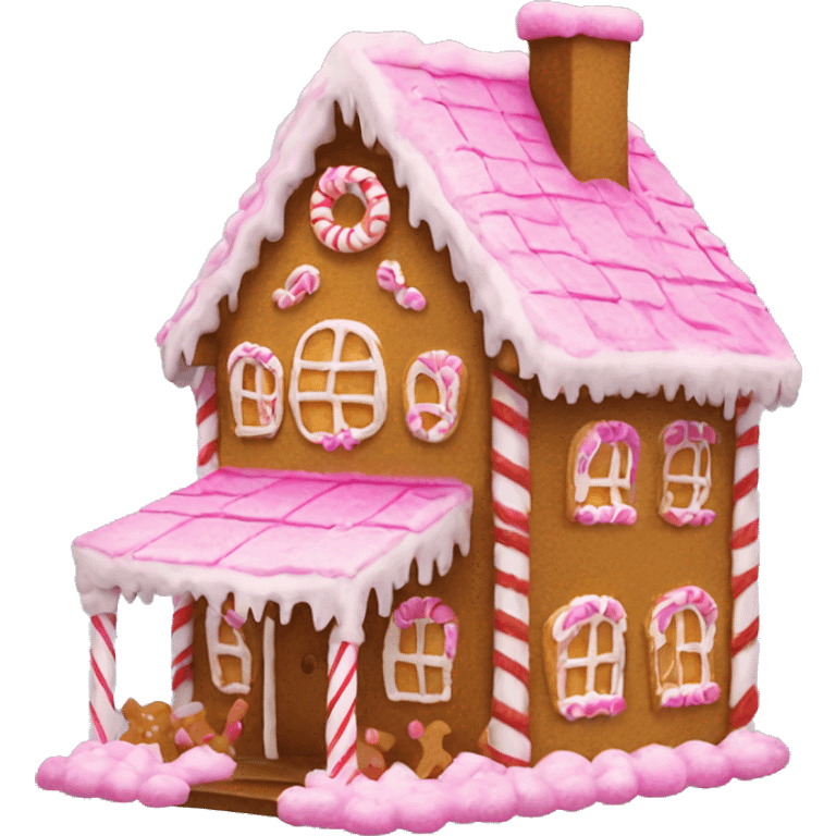 gingerbread house with pink emoji