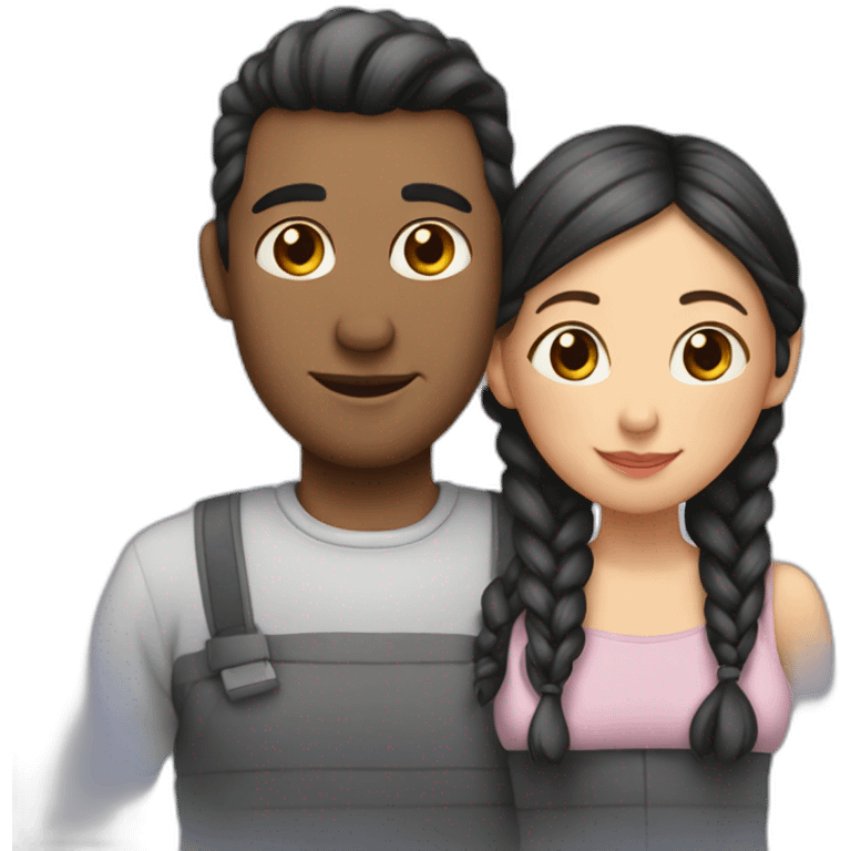 Man loves woman with pigtails, heart between them emoji