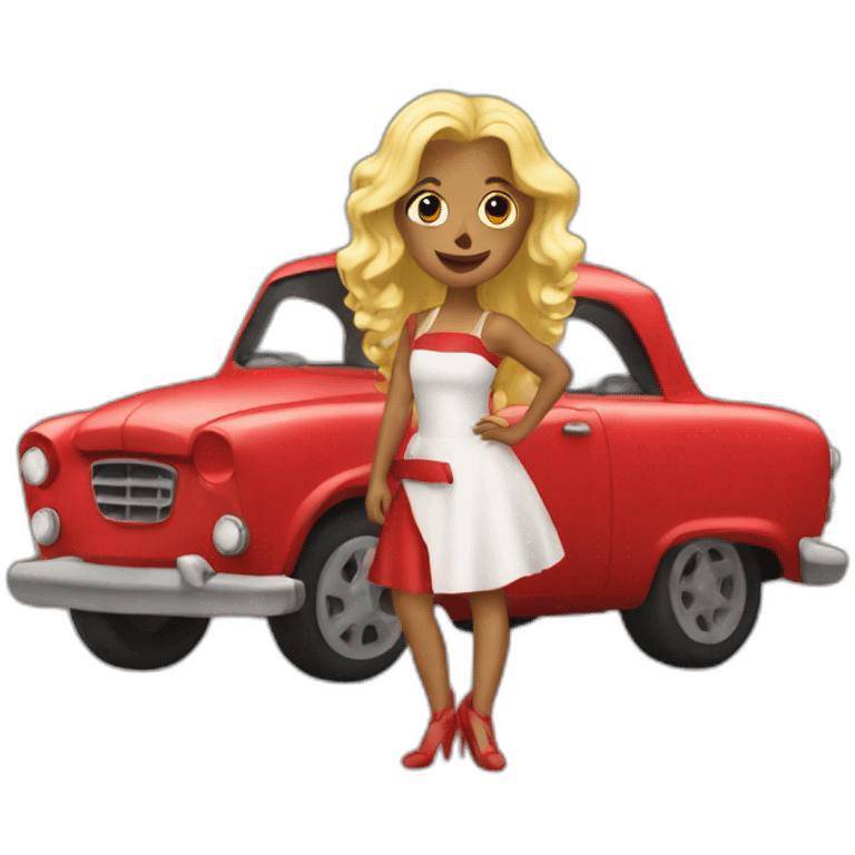 Red car with blonde giró emoji