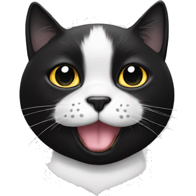 Black and white tuxedo cat face wit a black dot on the chin emoji