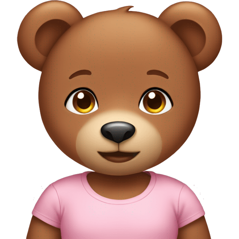 Cute Brown Teddy bear girl wearing pastel pink tshirt emoji