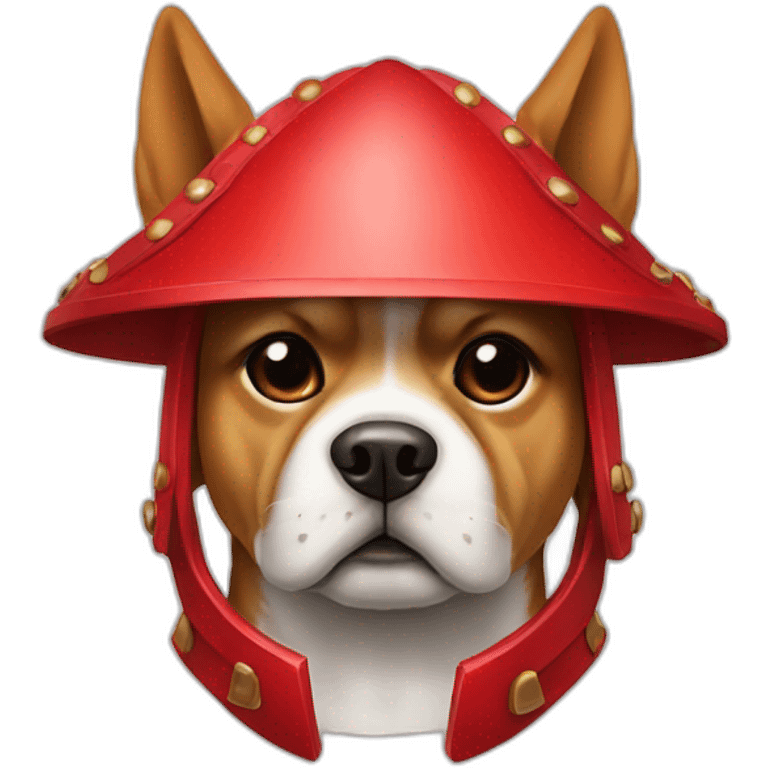 dog wearing red samurai helmet emoji