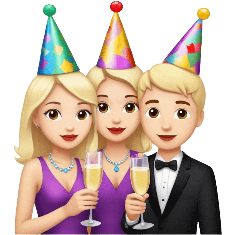 2 girls and a guy on a drinks date emoji