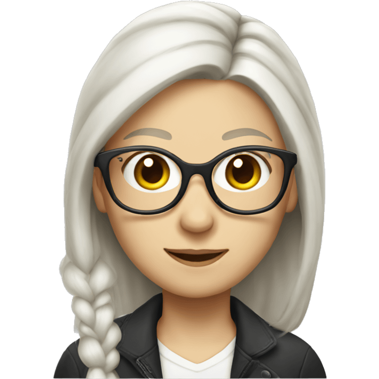 white female, long white hair with pony tail and glasses emoji