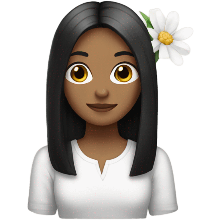 a black straight hair white girl holding a flower emoji