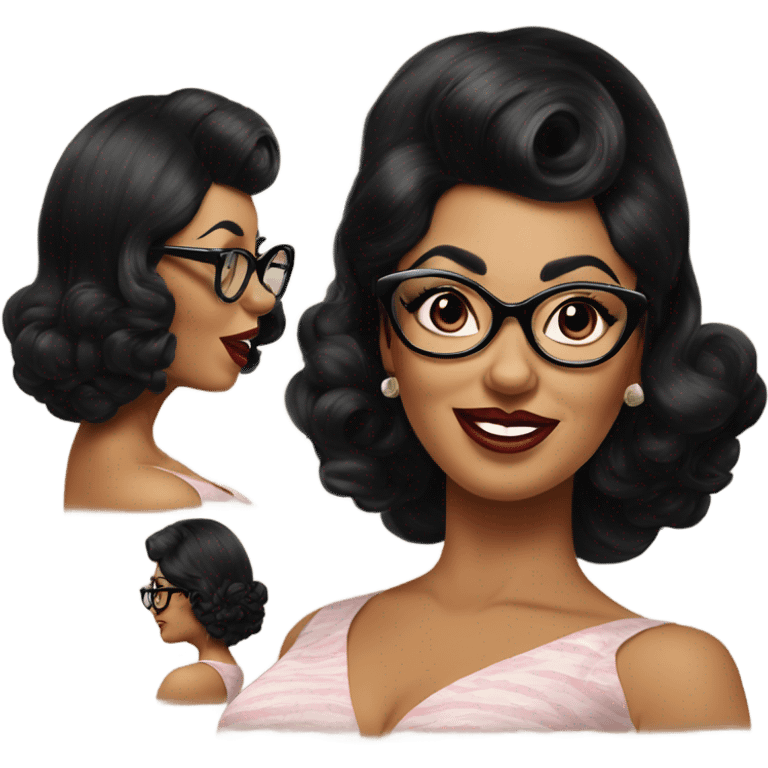 pin-up brown woman with black hair wearing 50s cat eye glasses  emoji