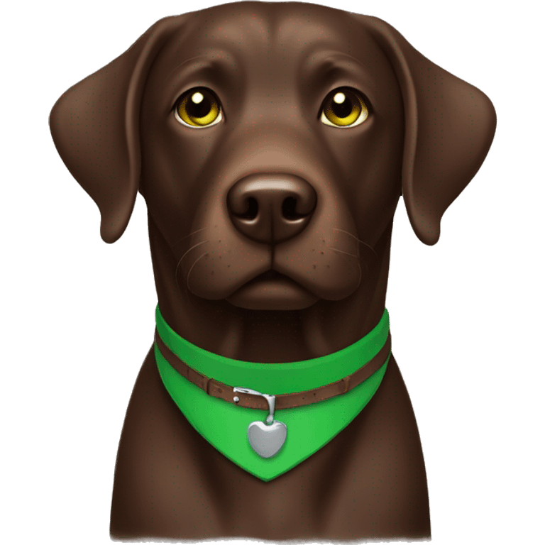 Chocolate Labrador with green collar emoji