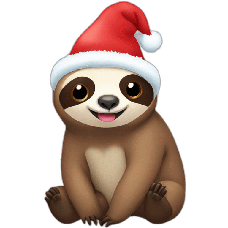 Cute sloth with Christmas hat emoji