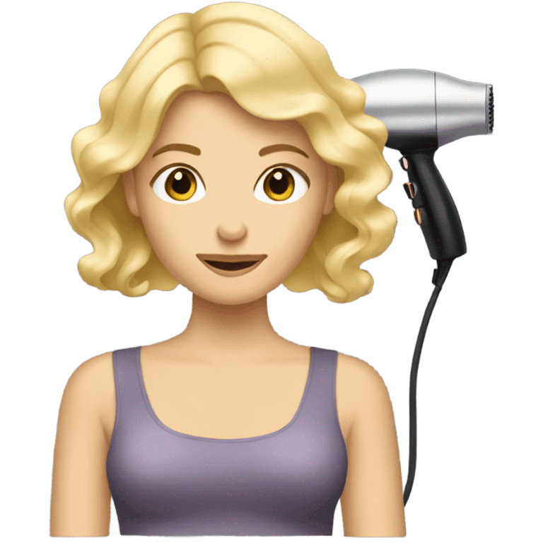 blonde girl blow drying hair emoji