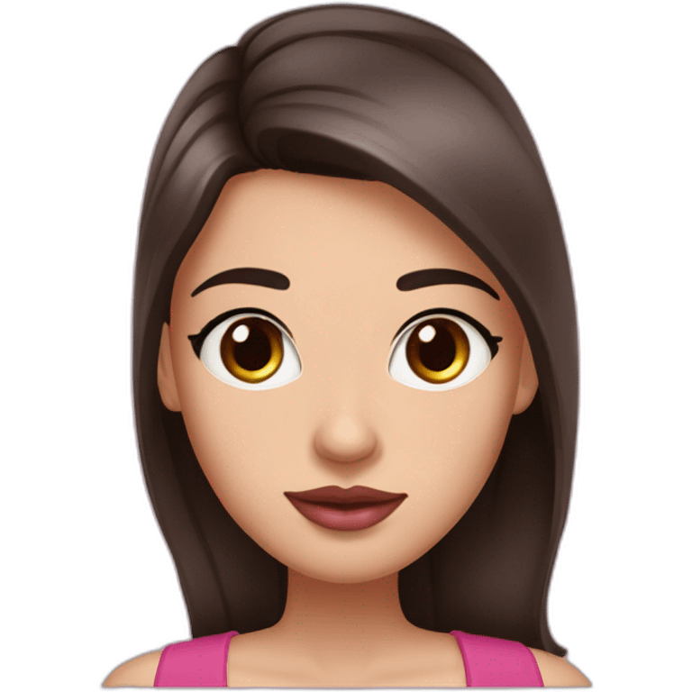 Women with long dark brown hair and long eyelashes dark brown eyes with pink cheeks and pink lips and thick dark brown eyebrows emoji