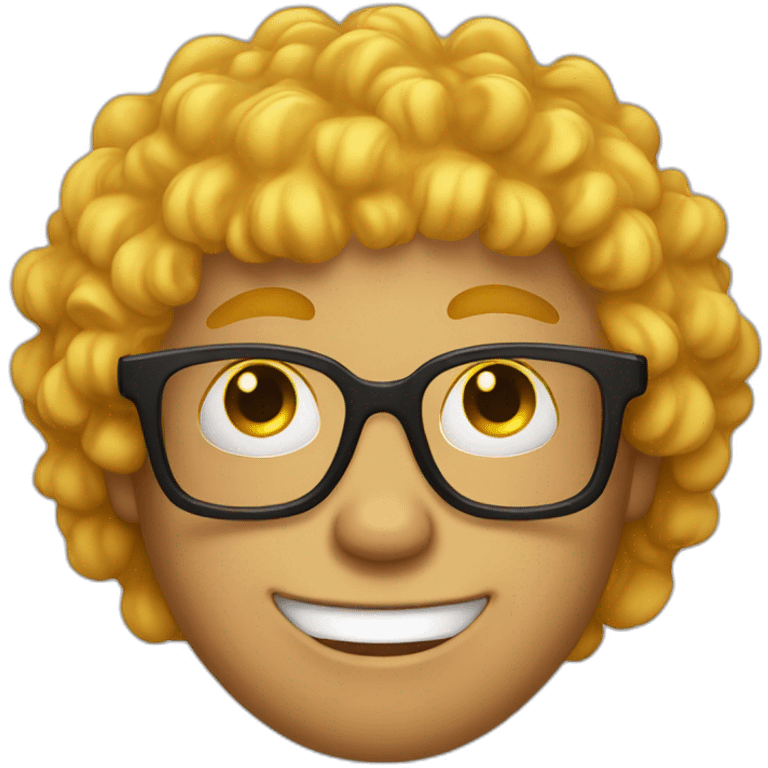 a silly boy with black eyeglasses and curly yellow hair on top emoji