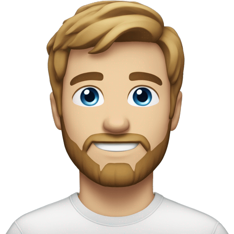 A 23 year old, Caucasian man, with short brown hair, with beard facial hair,   with blue eyes wearing a t-shirt. emoji